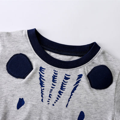 Kids Baby Boy's Grey Tiger T-shirt Dark Blue Striped Shorts Set - 1021 - Little Kooma