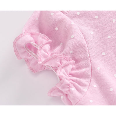 Baby Girl Pink Romper w White Dots n Cat - Little Kooma