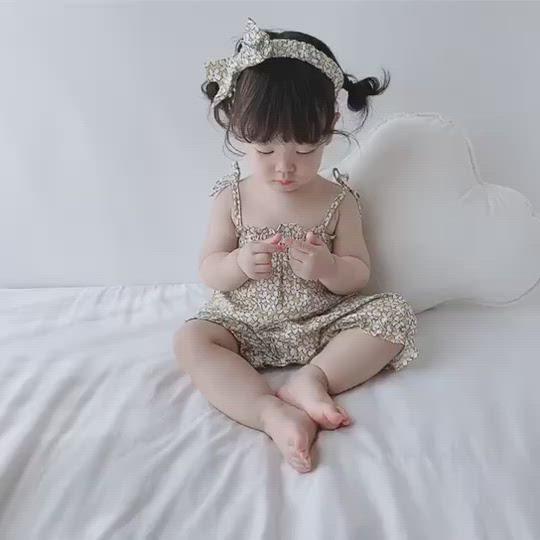Baby Girl White Flowers Cami Romper n Headwrap Set - 0616