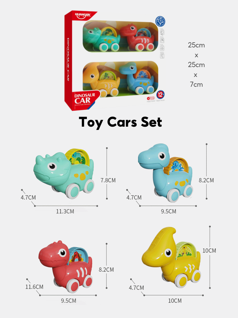 Huanger Cartoon Dinosaur Toy Cars Set - Little Kooma