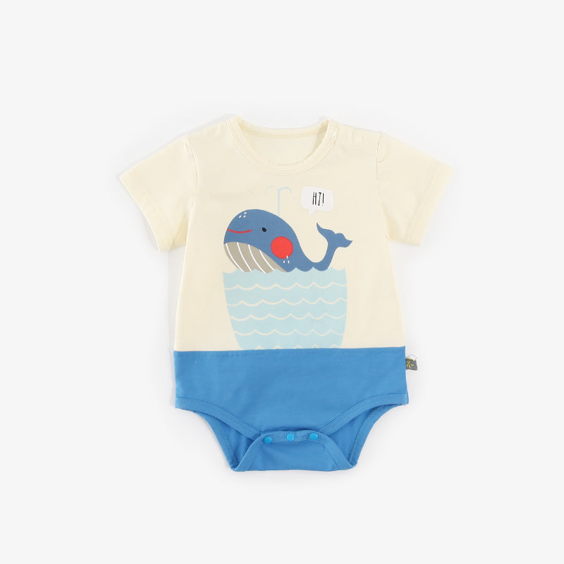 Baby Splicing Bodysuit w Penguin Shark Whale - 1009 - Little Kooma