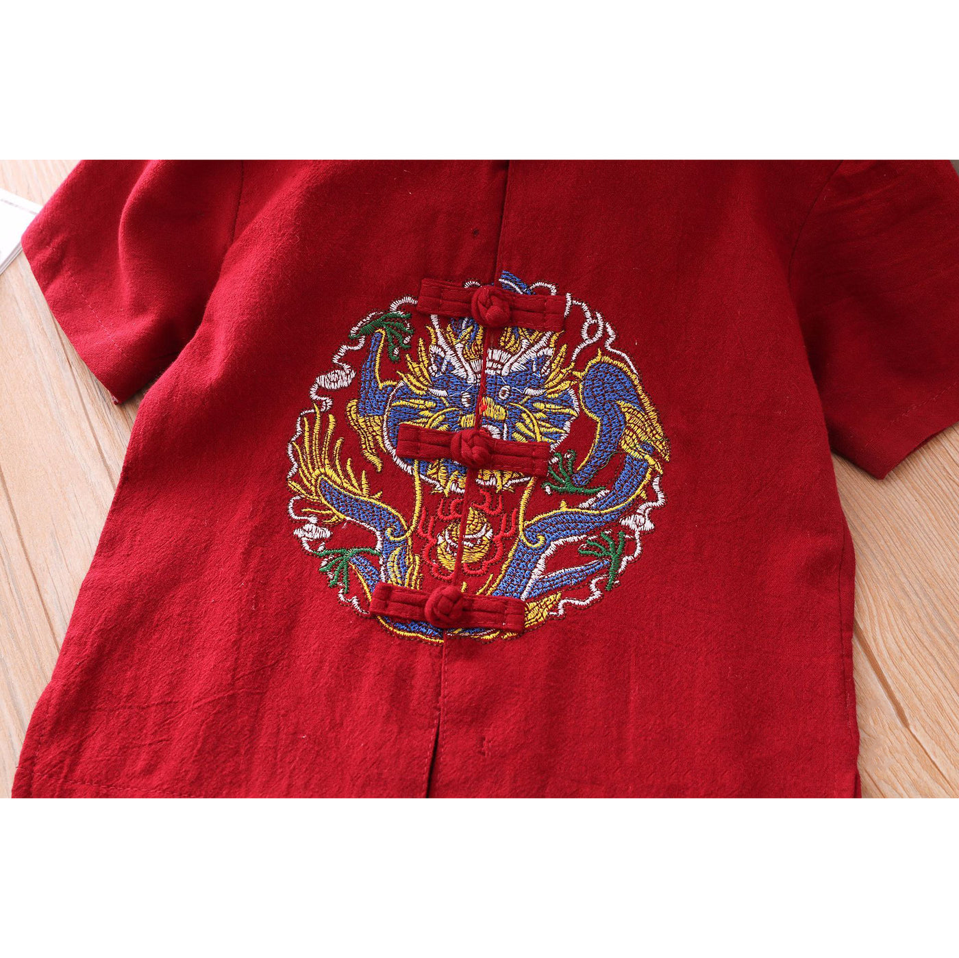 [KB09] Boys Cheongsam Set Embroidered Dragon Front Buttons CNY Chinese New Year Outfit - Little Kooma