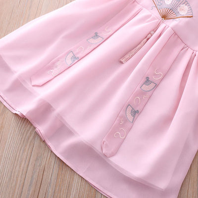 [KG19] Kids Girls Pink Fan Cheongsam Dress CNY Chinese New Year Outfit - Little Kooma