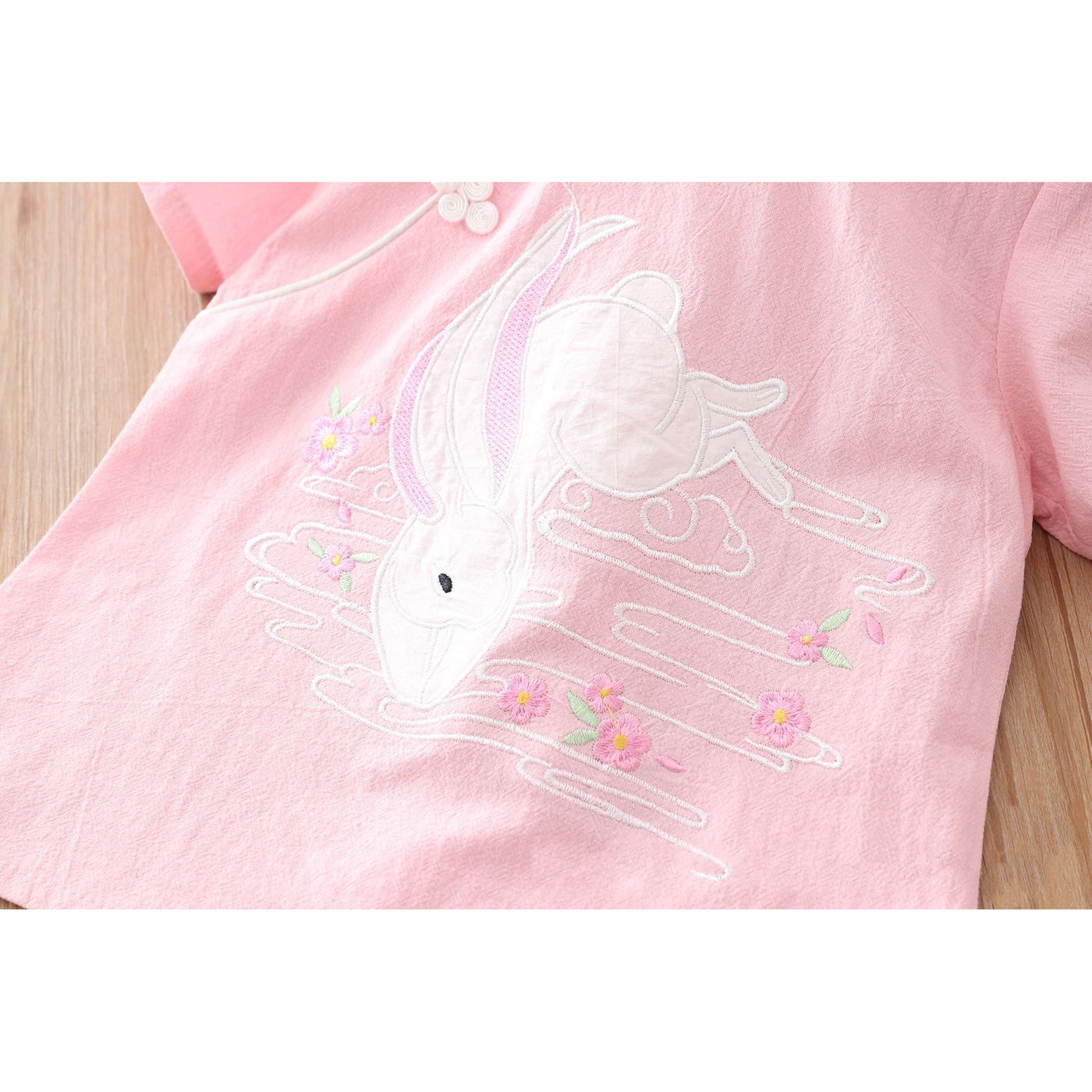 [KG08] Kids Girls Cheongsam Set Top n Skirt Embroidered Bunny CNY Chinese New Year Outfit - Little Kooma