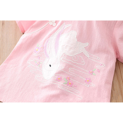 [KG08] Kids Girls Cheongsam Set Top n Skirt Embroidered Bunny CNY Chinese New Year Outfit - Little Kooma