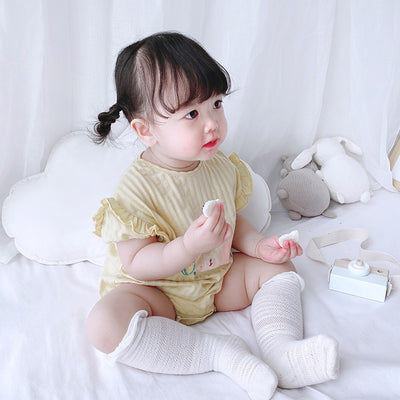 [ZBG11] Baby Girl Puff Sleeve Bodysuit w Printed Bunnies - Little Kooma