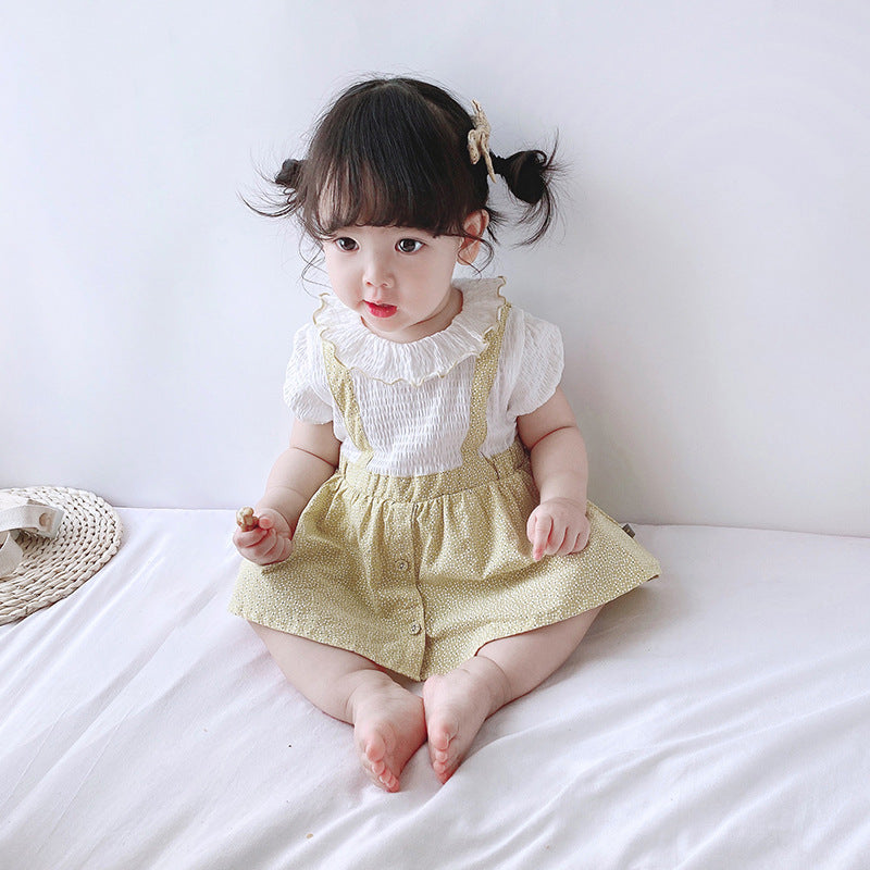[ZBG08] Baby Girl Fake Two Piece Collar Suspender Bodysuit Dress - Little Kooma