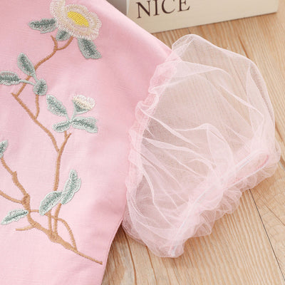 [KG07] Kids Girls Voile Cheongsam Set Top n Skirt Embroidered Peony CNY Chinese New Year Outfit - Little Kooma