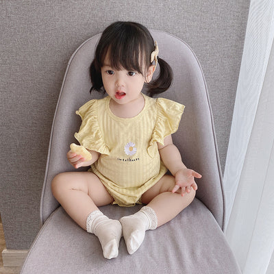 [ZBG07] Baby Girl Ruffled Sleeve Bodysuit w White Flower - Little Kooma