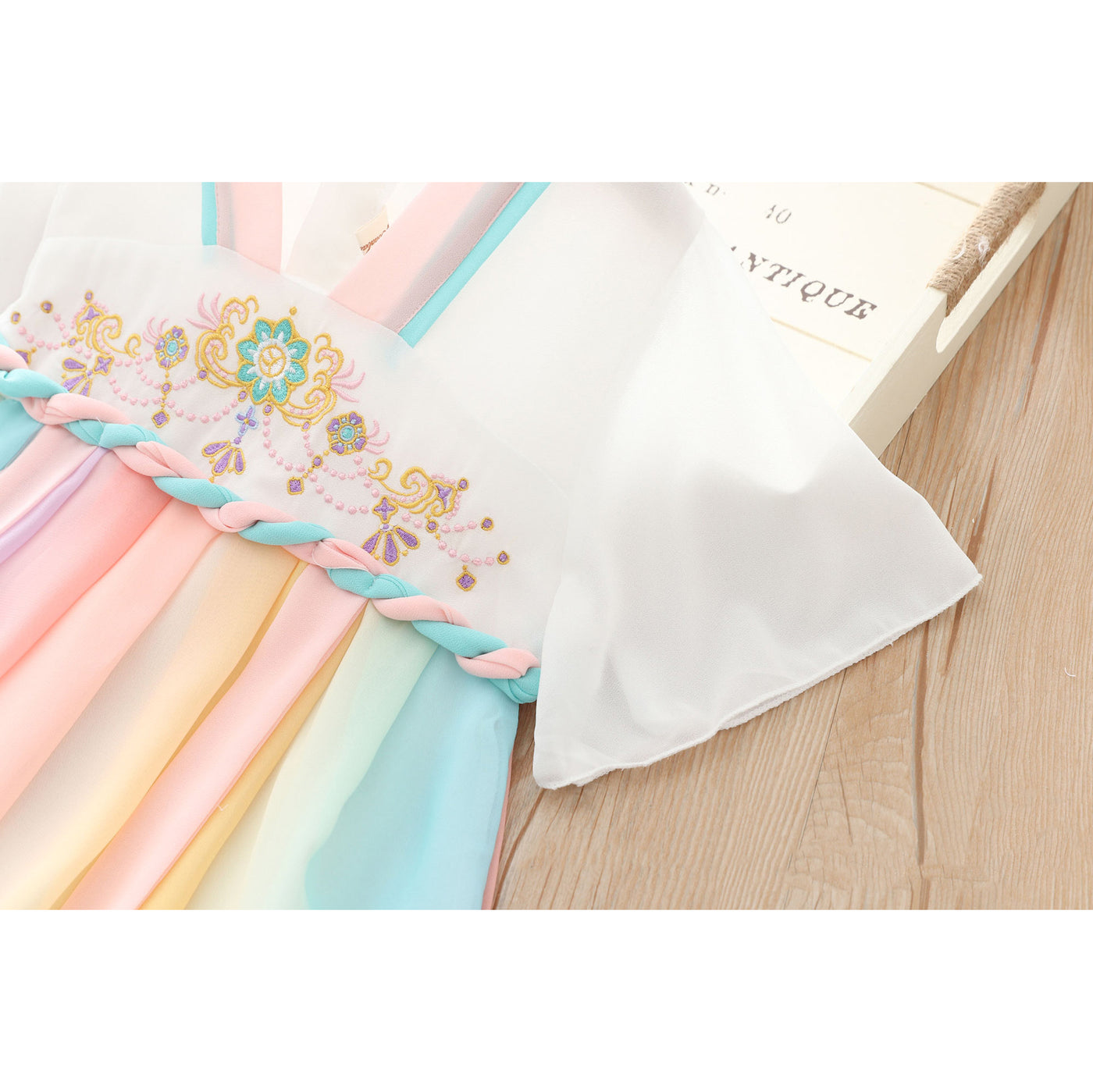 [KG14] Kids Girls Colorful Unicorn Voile Splicing Cheongsam Dress w Embroidered Flowers CNY Chinese New Year Outfit - Little Kooma