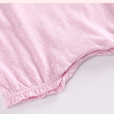 Baby Girl Pink Romper w White Dots n Cat - Little Kooma