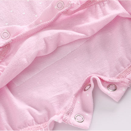 Baby Girl Pink Romper w White Dots n Cat - Little Kooma
