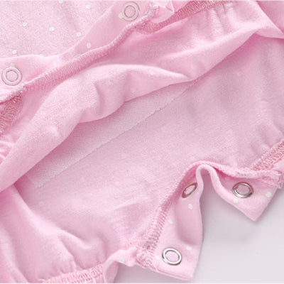 Baby Girl Pink Romper w White Dots n Cat - Little Kooma