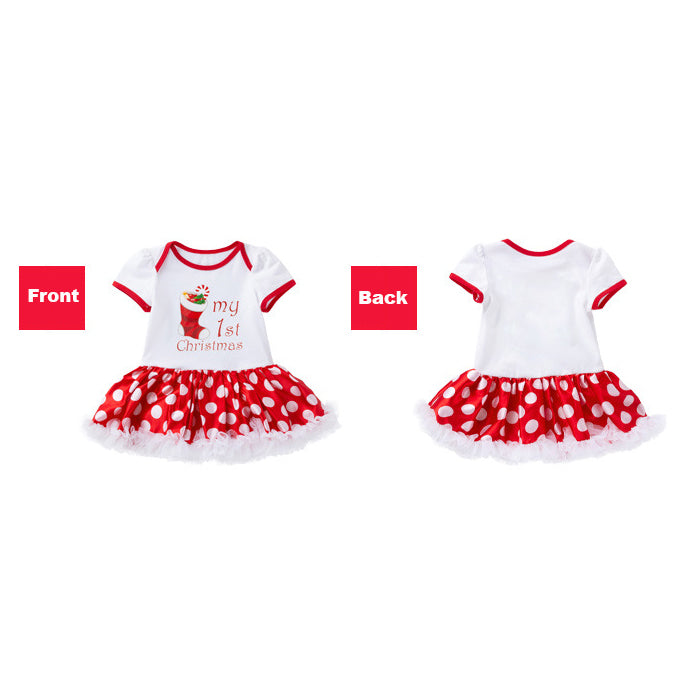 Baby Girl Christmas Outfit My 1st Christmas Bodysuit Dress n Headwrap 2 Piece Set - 1124 - Little Kooma