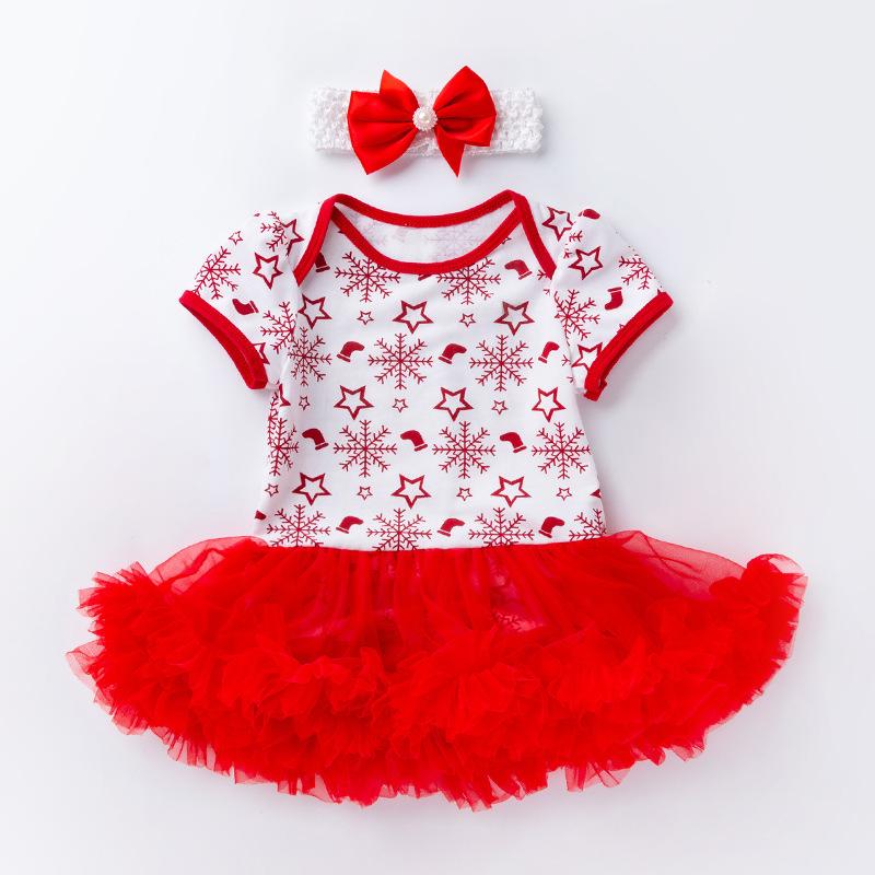 Baby Girl Christmas Outfit Snow Flakes Bodysuit Dress n Headwrap 2 Piece Set - 1124 - Little Kooma