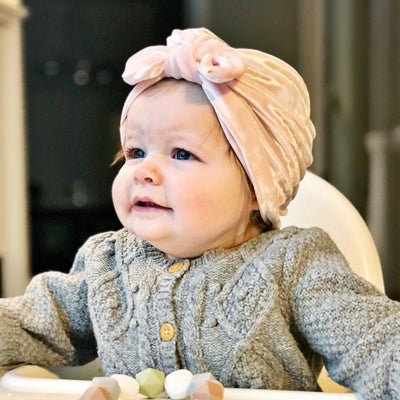 Baby Girl's Velour Turban Hat w Bow - 0816 - Little Kooma