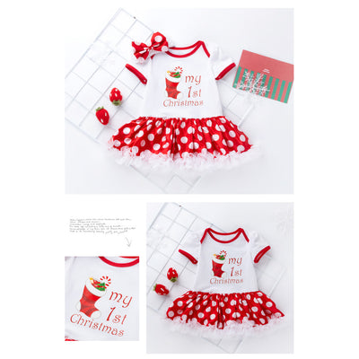 Baby Girl Christmas Outfit My 1st Christmas Bodysuit Dress n Headwrap 2 Piece Set - 1124 - Little Kooma