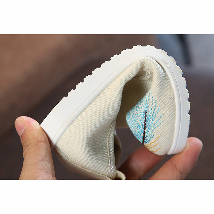 Baby Kids Boy Girl Unisex Textile Anti-slip Flats Embroidered Feather Shoes 1901 - Little Kooma