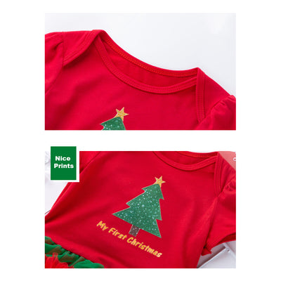 Baby Girl Christmas Outfit Christmas Tree Bodysuit Dress n Headwrap 2 Piece Set - 1124 - Little Kooma