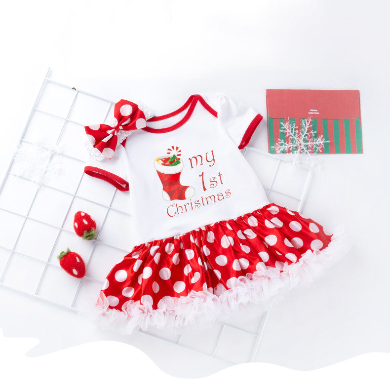 Baby Girl Christmas Outfit My 1st Christmas Bodysuit Dress n Headwrap 2 Piece Set - 1124 - Little Kooma