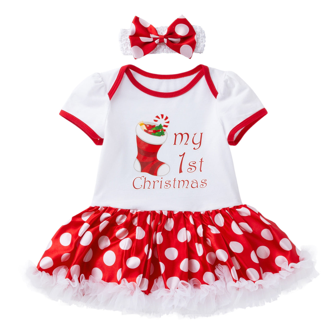 Baby Girl Christmas Outfit My 1st Christmas Bodysuit Dress n Headwrap 2 Piece Set - 1124 - Little Kooma