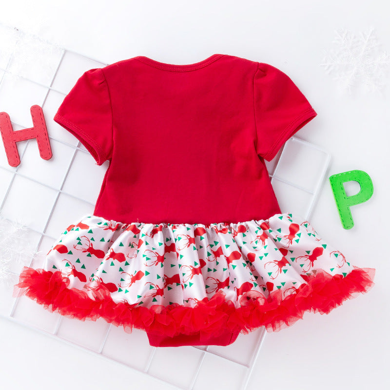 Baby Girl Christmas Romper Dress w Socks & Headwrap & Shoes - Little Kooma