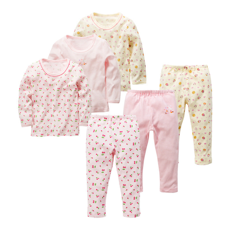 Baby Kid Girls Long Sleeve T-shirt Pants Pajamas Cherries 3 Pack - Little Kooma