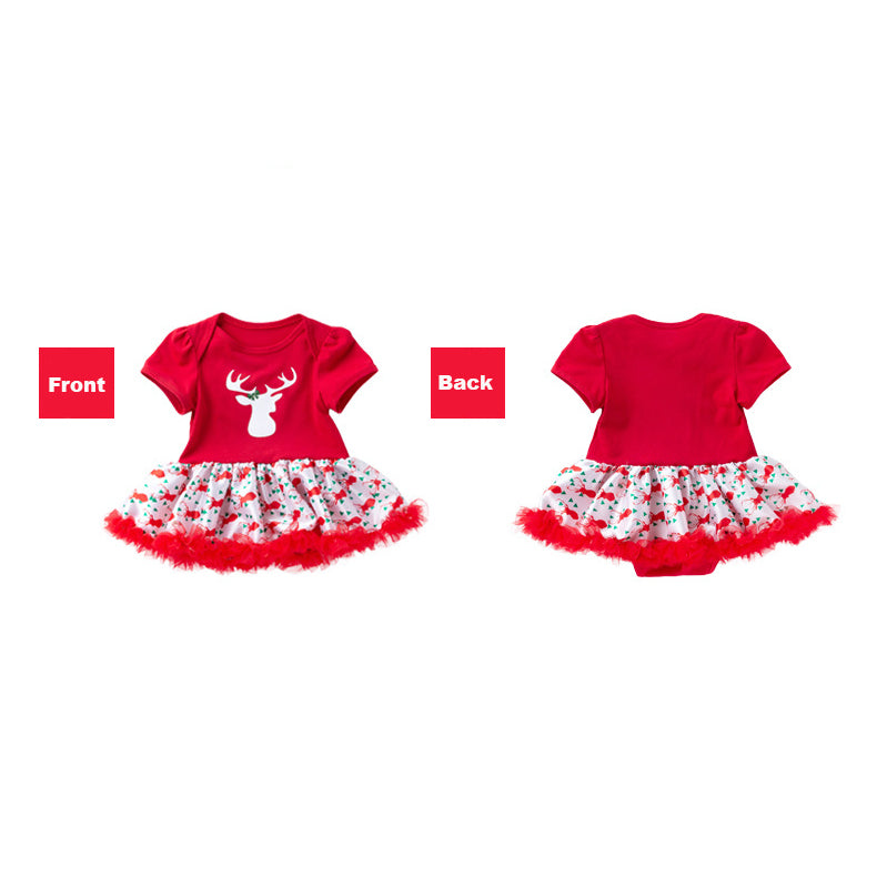 Baby Girl Christmas Outfit Elk Bodysuit Dress n Headwrap 2 Piece Set - 1124 - Little Kooma