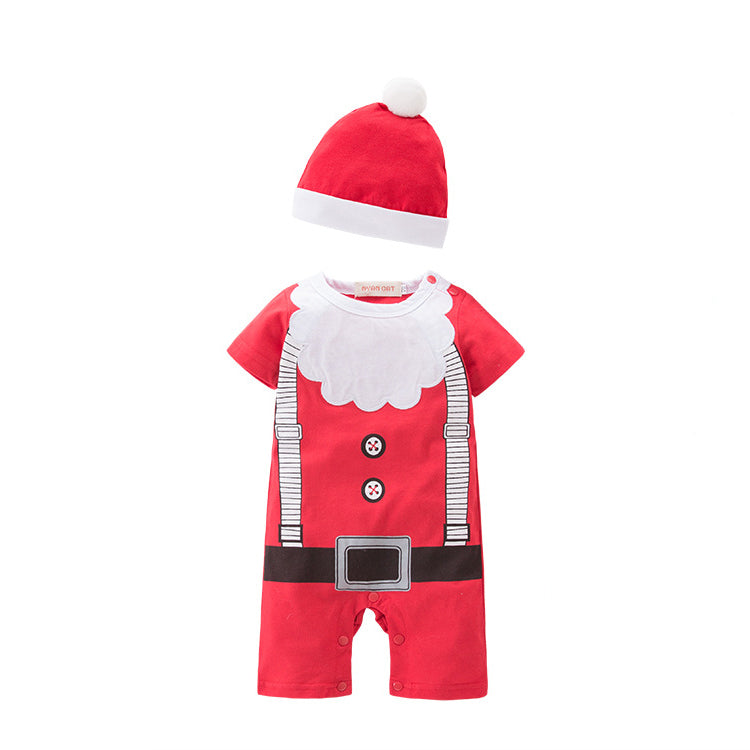 Baby Boy Christmas Outfit Santa Claus Romper w Embroidered Beard n Hat Two Piece Set - 1125 - Little Kooma