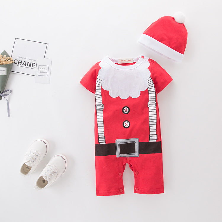 Baby Boy Christmas Outfit Santa Claus Romper w Embroidered Beard n Hat Two Piece Set - 1125 - Little Kooma