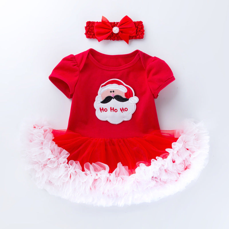 Baby Girl Christmas Romper Dress w Headwrap - Little Kooma
