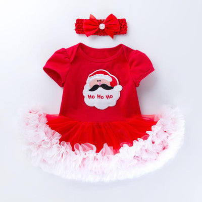Baby Girl Christmas Outfit Santa Claus Bodysuit Dress n Headwrap 2 Piece Set - 1124 - Little Kooma