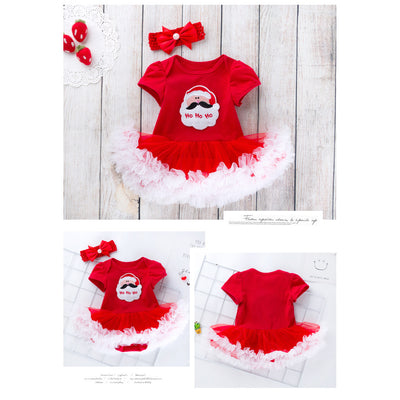 Baby Girl Christmas Romper Dress w Headwrap - Little Kooma