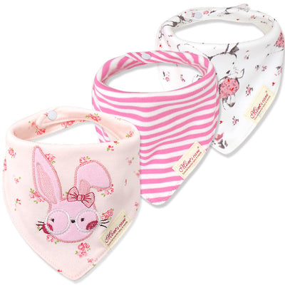 Baby Girl Cotton Towel Bibs 3 Piece Pack - 0719 - Little Kooma