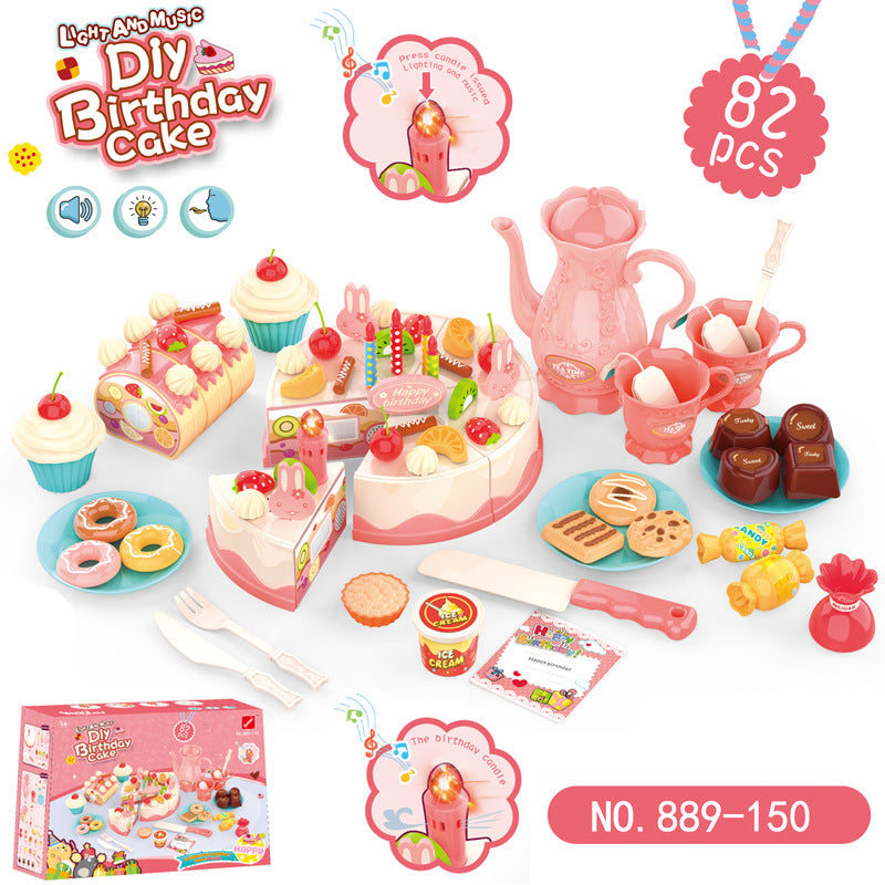 Baby Toddler Kids' Birthday Cake Afternoon Tea Pretend Play Toy Set w Lights & Sound Effects 889-150-82PCS - Little Kooma