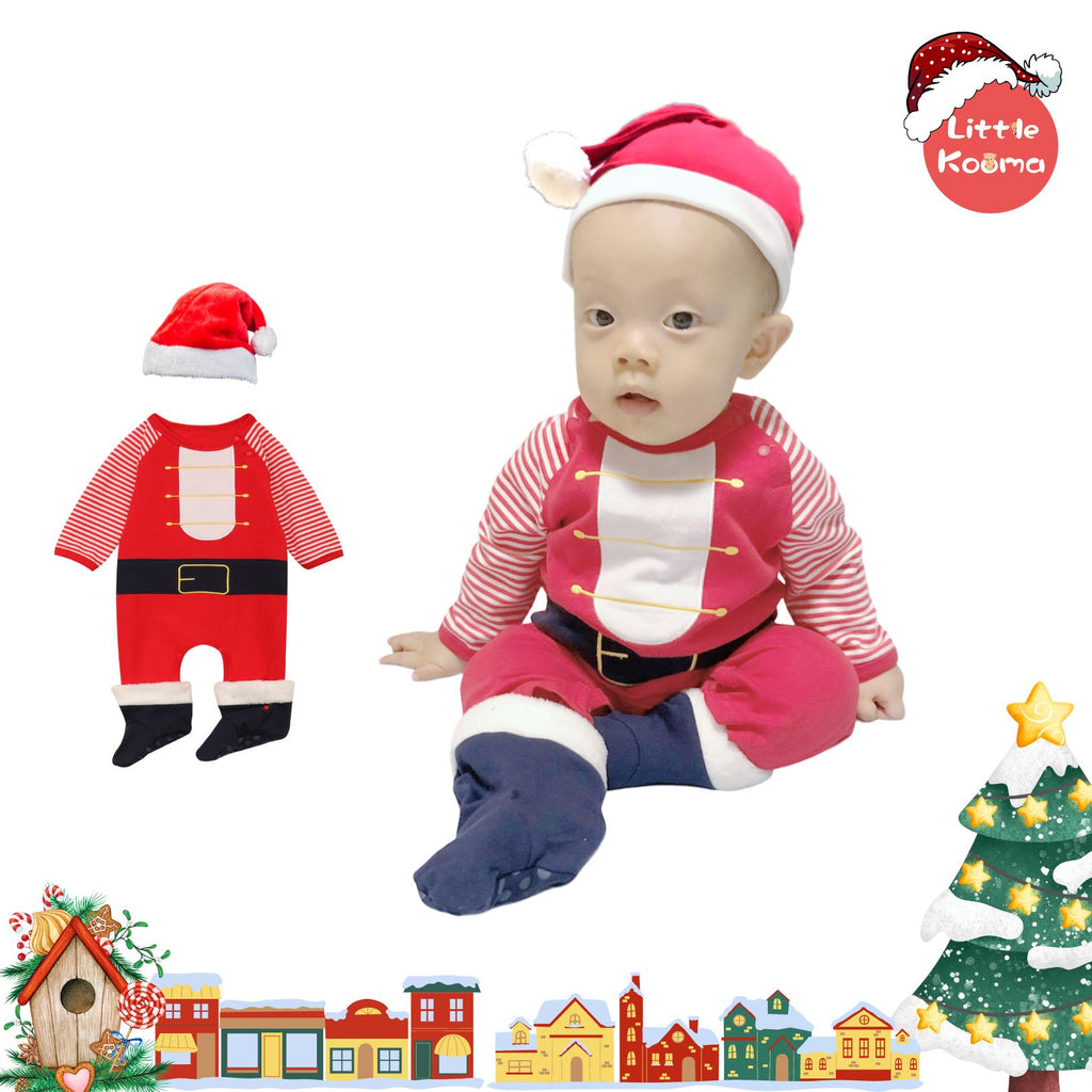 Baby Christmas Outfit Santa Long Sleeve All In One Jumpsuit w Hat n Boots - Little Kooma