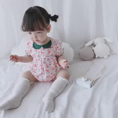 Baby Girl Collar Bodysuit w Cherry Prints - 0616