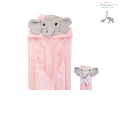 Baby Animal Hooded Towel(Woven Terry) 00349CH Pink Elephant - Little Kooma