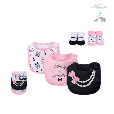 Baby Bibs n Socks 5 Pcs Set 75507 - 0528 - Little Kooma