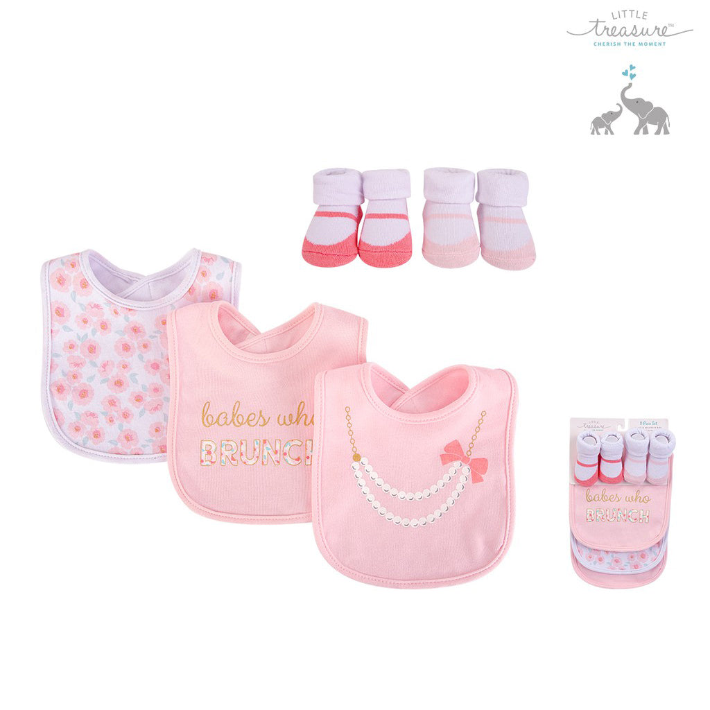 Baby Bibs n Socks 5 Pcs Set 75524 - 0528 - Little Kooma