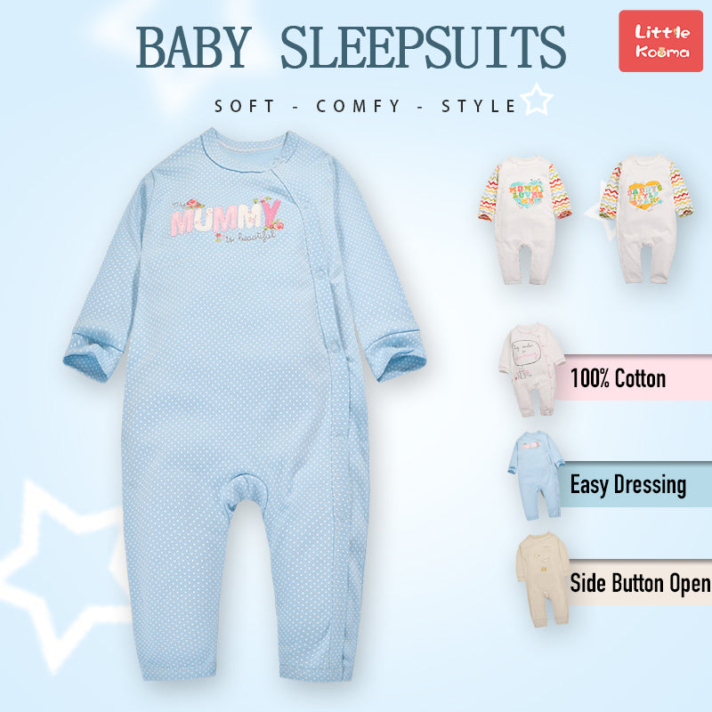 Baby Blue w White Dots Mummy Is Beautiful Jumpsuit All In One - Little Kooma