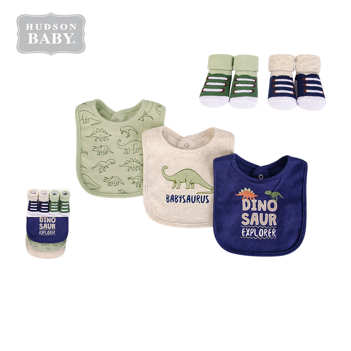 Baby Boy Bibs n Socks 5 Pcs Set Dinosaur 0 to 9 Months 17594 - Little Kooma