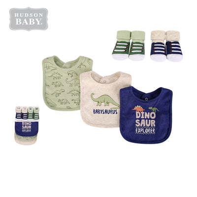 Baby Boy Bibs n Socks 5 Pcs Set Dinosaur 0 to 9 Months 17594 - Little Kooma