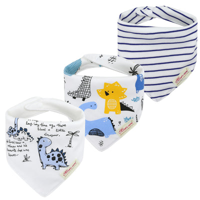 Baby Boy Dinosaur Stripes Dribbler Bibs 3 Pack - Little Kooma