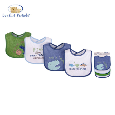 Baby Boy Knit Terry With Peva Bib 4pc Boy Dino 01787 - Little Kooma