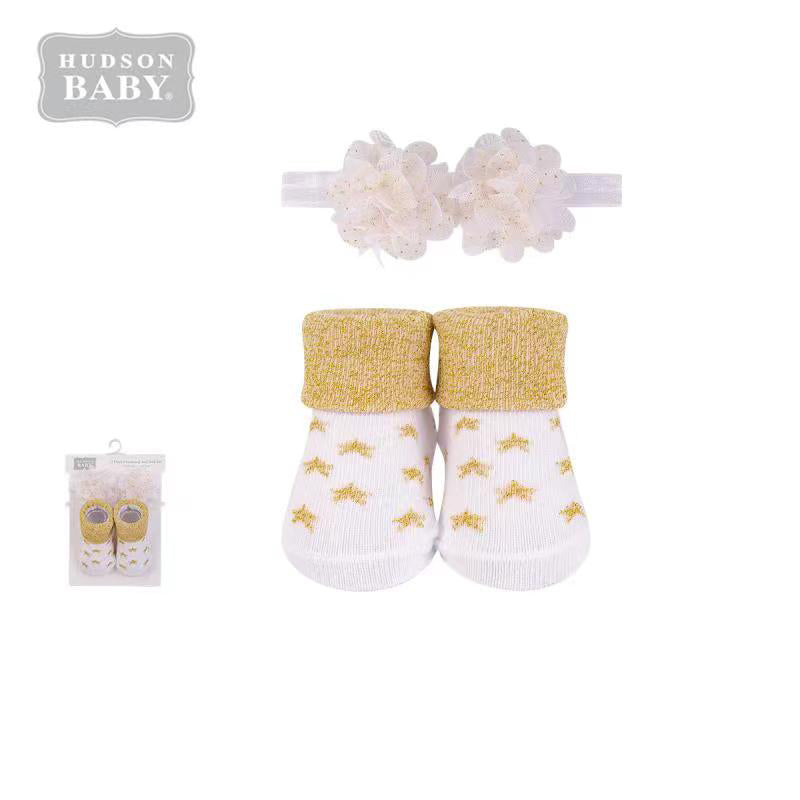 Baby Girl 2 Piece Headband n Socks Set 01165CH Gold Sequin - Little Kooma