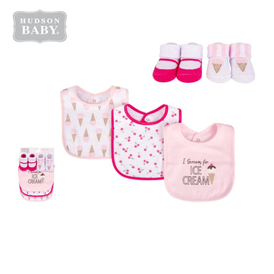 Baby Girl Bibs n Socks 5 Pcs Set Ice Cream 0 to 9 Months 17606 - Little Kooma