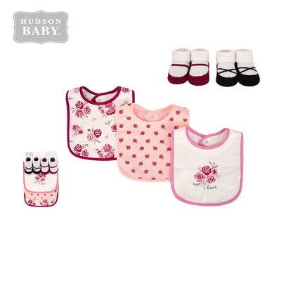 Baby Girl Bibs n Socks 5 Pcs Set Rose 0 to 9 Months 17605 - Little Kooma