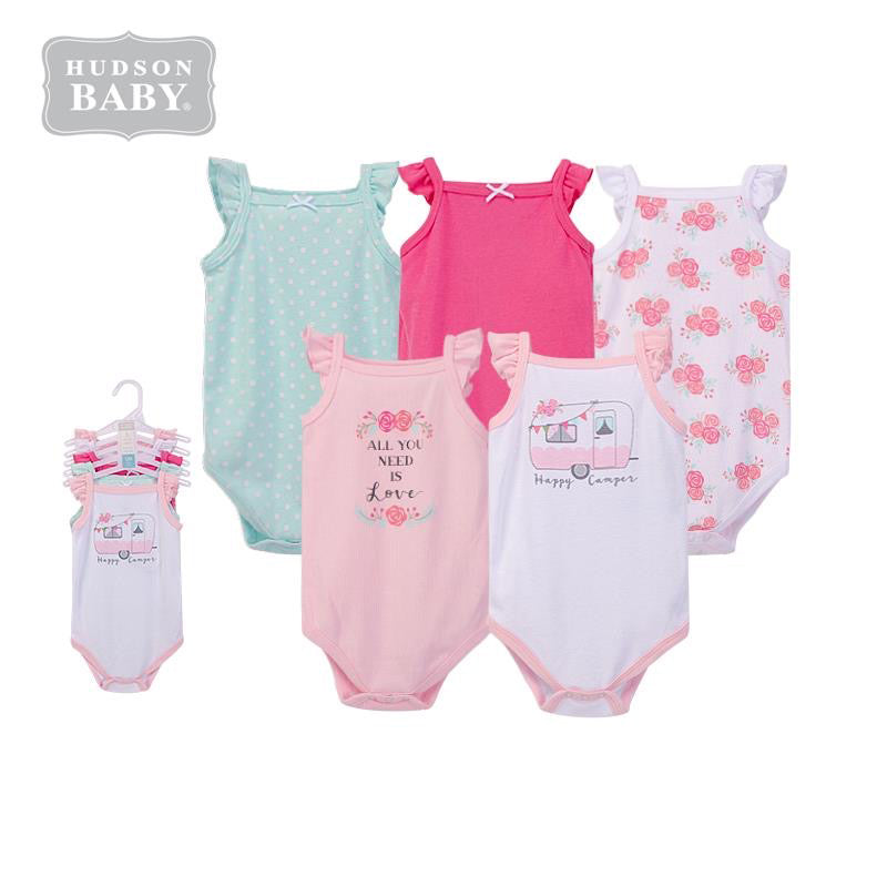 Baby Girl Cami Bodysuit 5 Piece Pack Pink Happy Camper 55839 - 1204 - Little Kooma