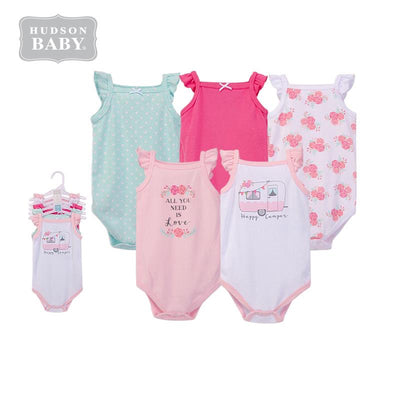 Baby Girl Cami Bodysuit 5 Piece Pack Pink Happy Camper 55839 - 1204 - Little Kooma